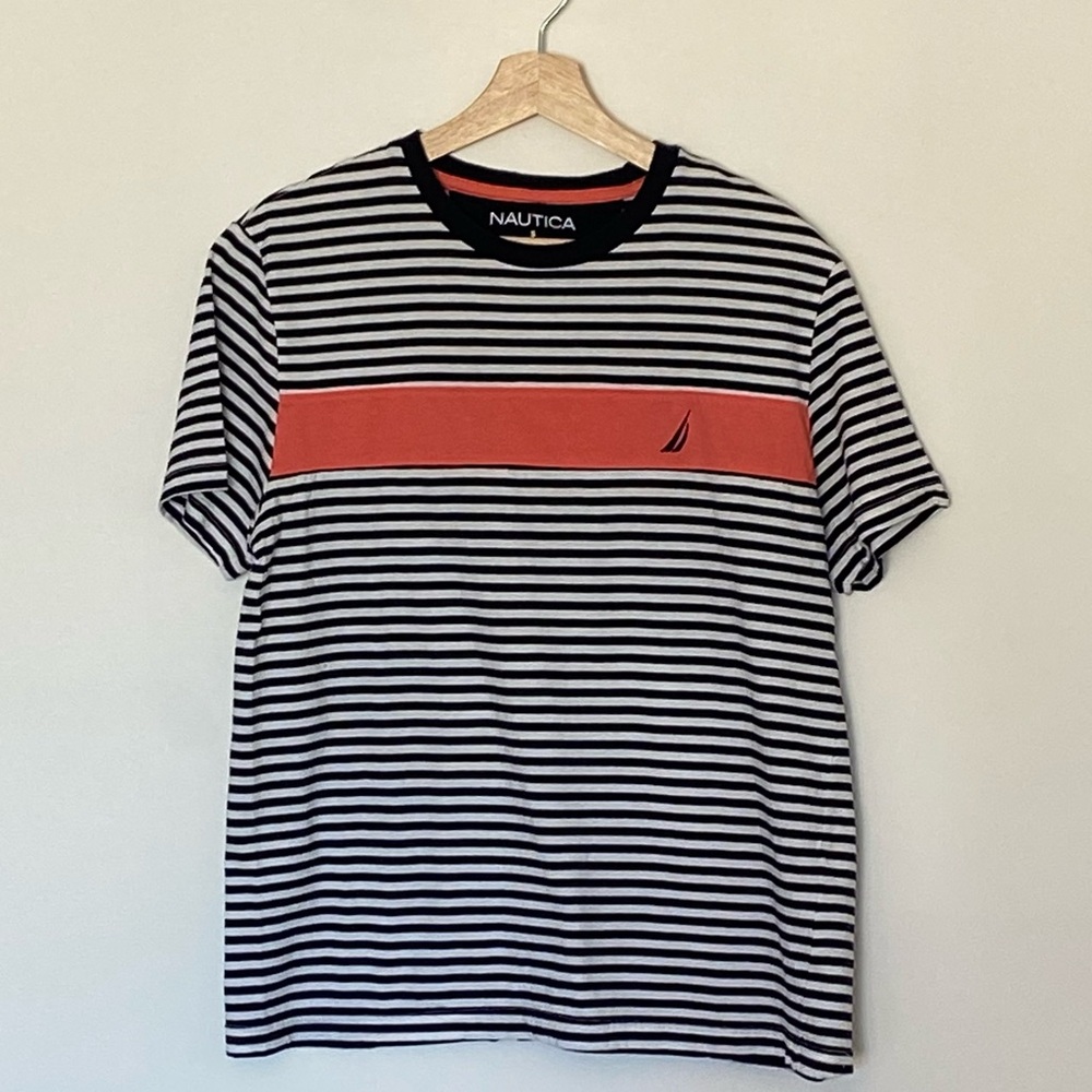 Nautica Women’s Striped Cotton T-Shirt, Size Small, Blue, White & Pink